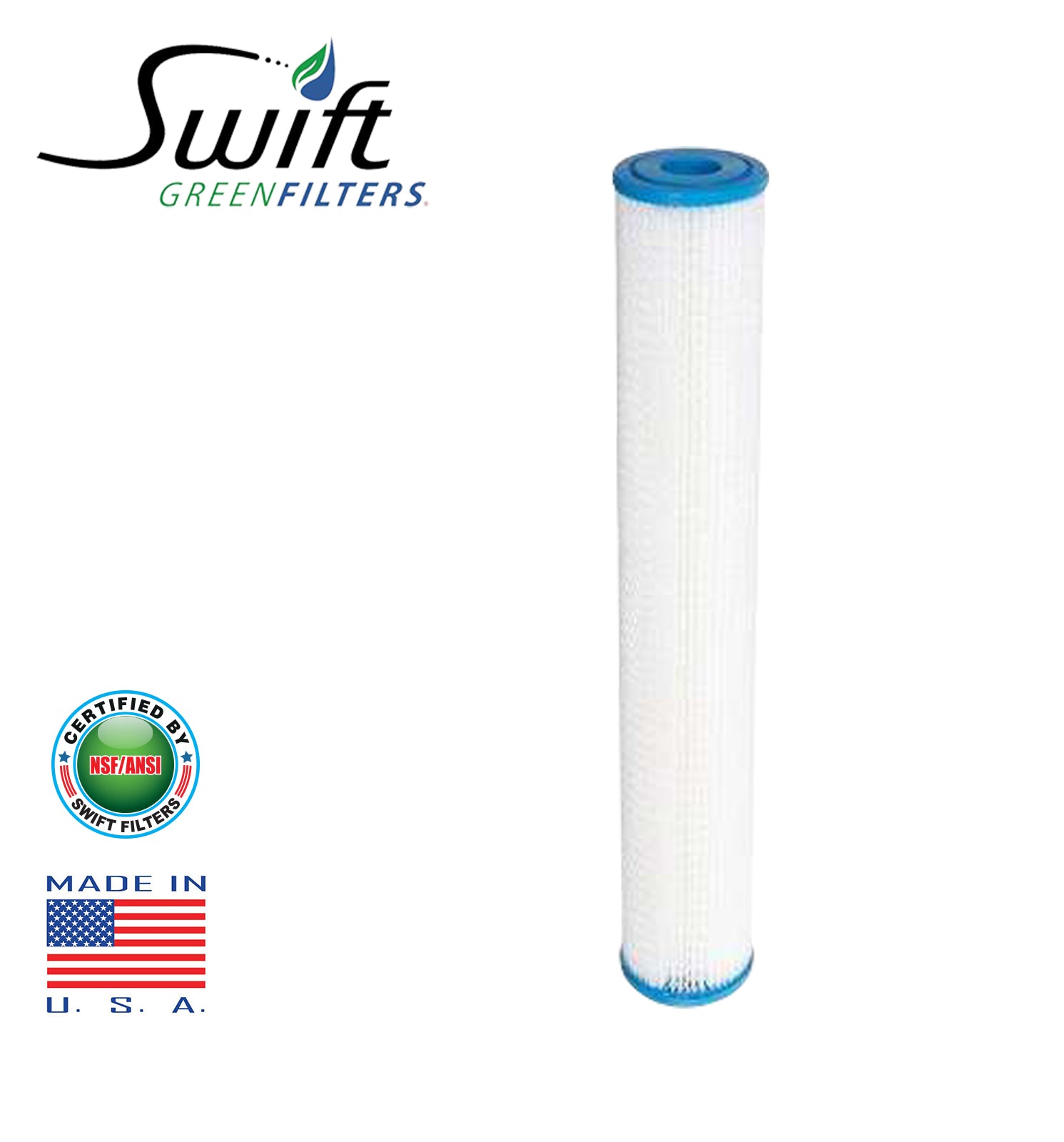 1 Micron Polyester Pleated Washable Sediment Water Filter 2.5" x 20" by Swift Green Filters