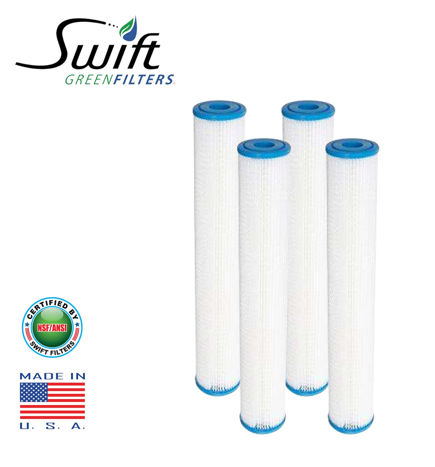 50 Micron Polyester Pleated Washable Sediment Water Filter 2.5" x 9 7/8" by Swift Green Filters
